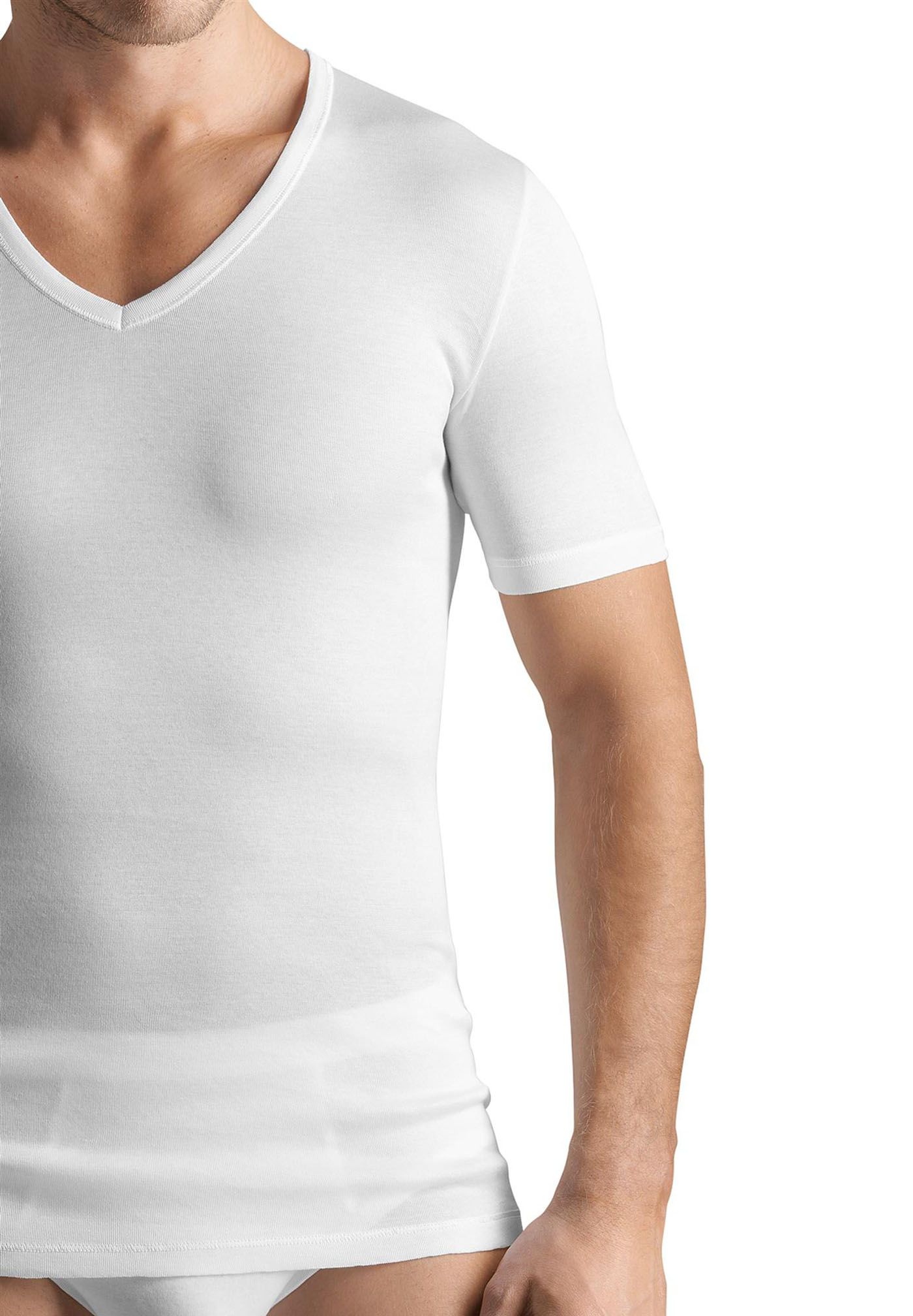 Hanro-Cotton Pure, V-Shirt Kurzarm