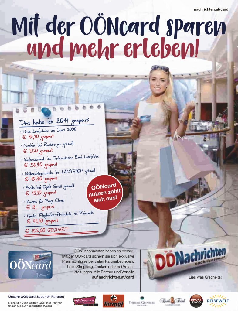 Mit der OÖNcard sparen Sie bares Geld bei Ihrem Einkauf