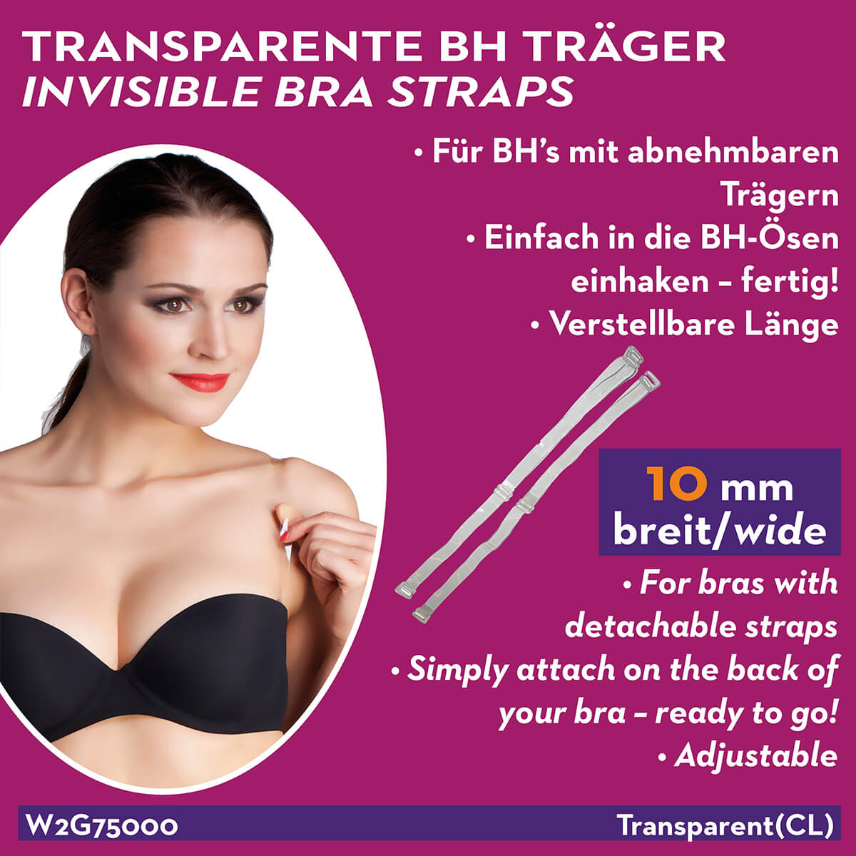 Miss Perfekt-Wow 2 Go, Transparente Träger LARGE 15mm